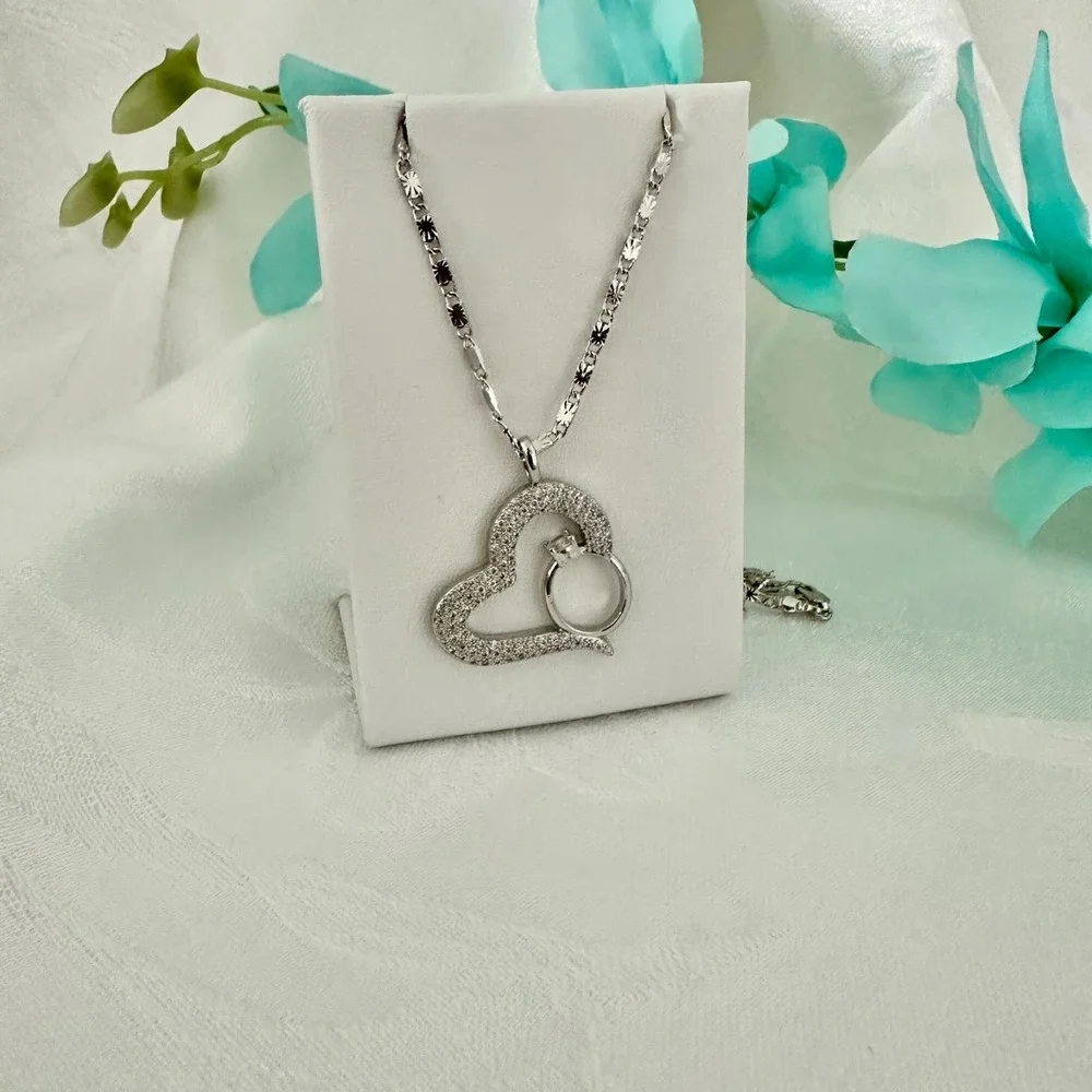 18K Silver Gold Plated‎ Womens Heart-Ring Necklace Chain Pendant Oro Laminado